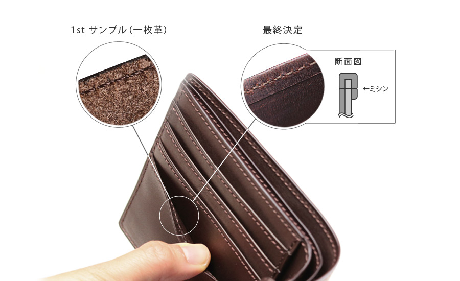 track_二つ折り財布01_ダークブラウンのファーストサンプルから改良した点について