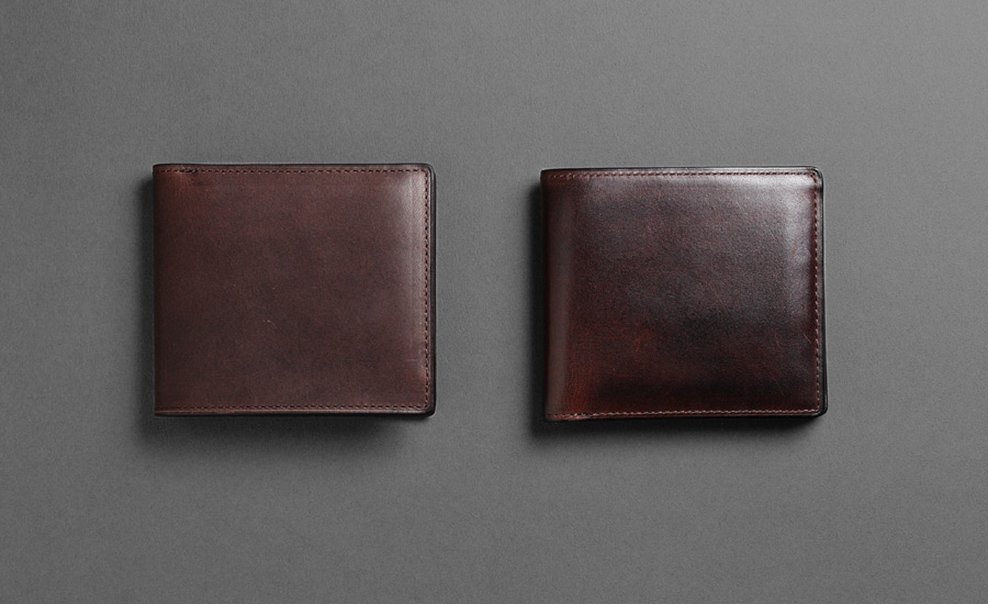 track_二つ折り財布01_ダークブラウンのエイジング比較
