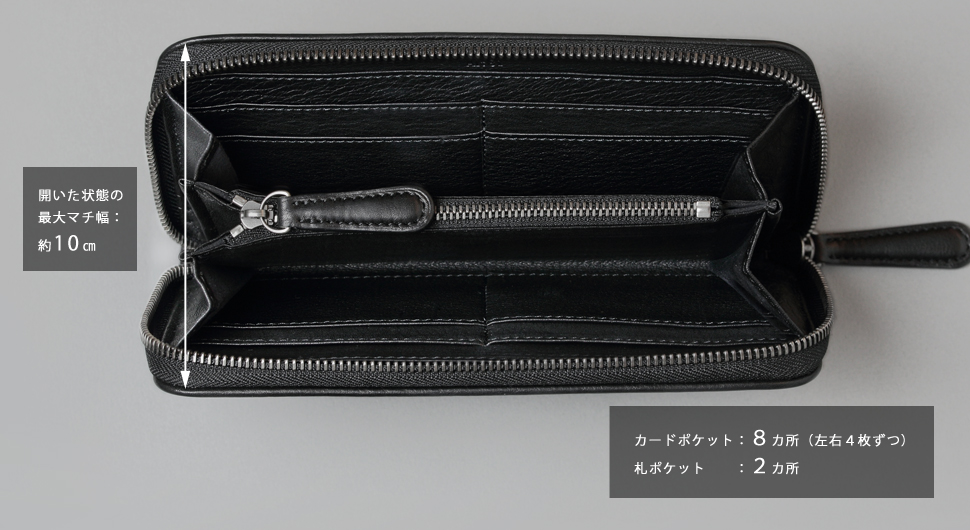 Alt81ラウンド長財布３型比較／page_ラウンド長財布01の収納力と開きやすさ