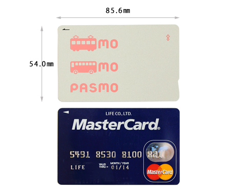 SUICAやPASMOとクレジットカードのサイズ比較