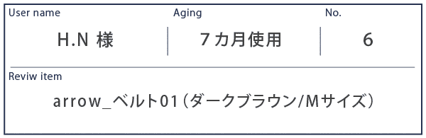 Alt81ご愛用者様レビュー H.N様 arrow_ベルト01_ダークブラウンMサイズ 7カ月使用
