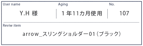 Alt81ご愛用者様レビュー Y.H様 arrow_スリングショルダー01_ブラック 約１年11カ月使用