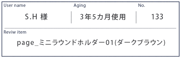 Alt81ご愛用者様レビュー  S.H 様 page_ミニラウンドホルダー01_ダークブラウン 3年5カ月使用