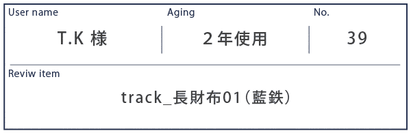 Alt81ご愛用者様レビュー T.K様 track_長財布01_藍鉄約2年使用