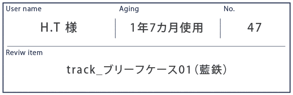 Alt81ご愛用者様レビュー H.T様 track_ブリーフケース01_藍鉄 1年7カ月使用