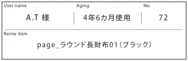 Alt81ご愛用者様レビュー A.T様 page_ラウンド長財布01_ブラック約4年6カ月使用