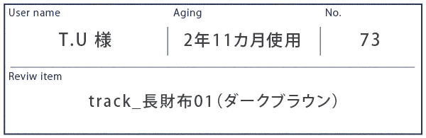 Alt81ご愛用者様レビュー T.U様 track_長財布01_ダークブラウン 約2年11カ月使用