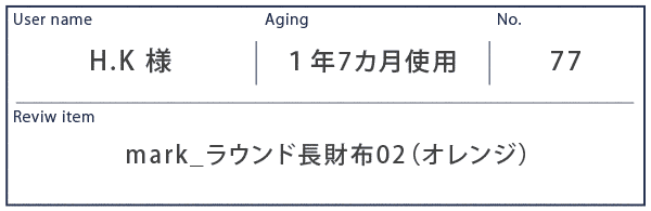 Alt81ご愛用者様レビュー H.K様 mark_ラウンド長財布02_オレンジ 約１年７ケ月使用