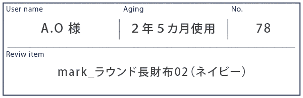 Alt81ご愛用者様レビュー A.O様 mark_ラウンド長財布02_ネイビー 約２年５ケ月使用
