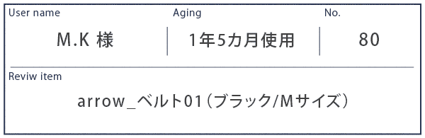 Alt81ご愛用者様レビュー M.K様 arrow_ベルト01_Mブラック１年５カ月使用