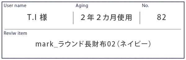 Alt81ご愛用者様レビュー T.I様 mark_ラウンド長財布02_ネイビー 約２年２カ月使用使用