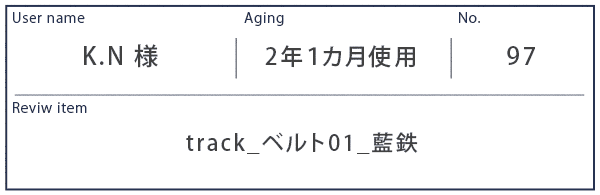 Alt81ご愛用者様レビュー K.N様 track_ベルト01_藍鉄 2年1カ月使用