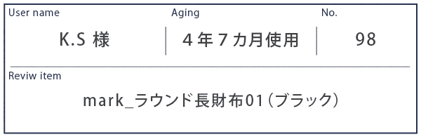 Alt81ご愛用者様レビュー K.S様 mark_ラウンド長財布01_ブラック 約４年７カ月使用